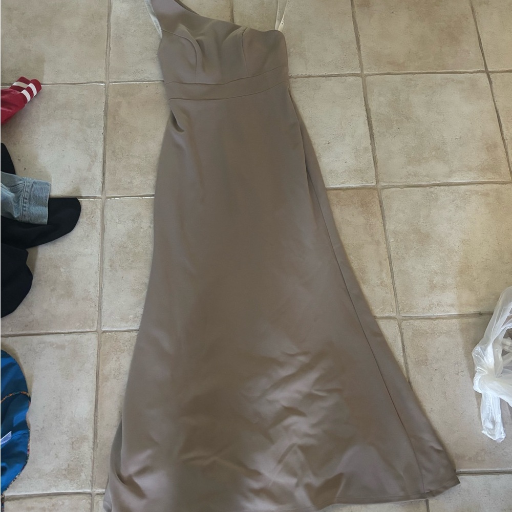 Azazie Brown One Shoulder Sleeveless Gown
